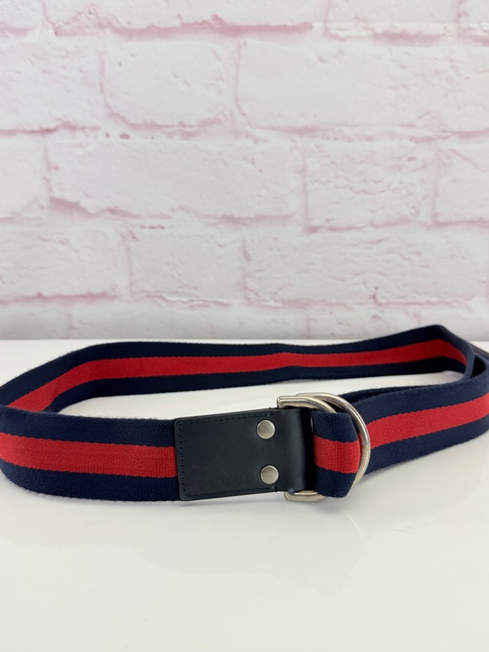 Gucci Web D Ring Unisex Navy & Red Stripe Belt 451136 100/40